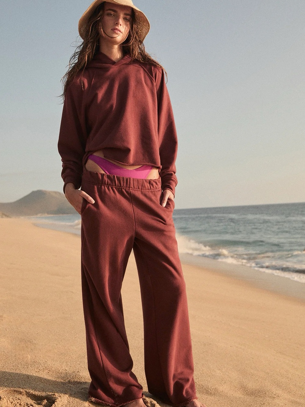 Women's Maroon Sweat Set (hoody and pants) - Left on Friday